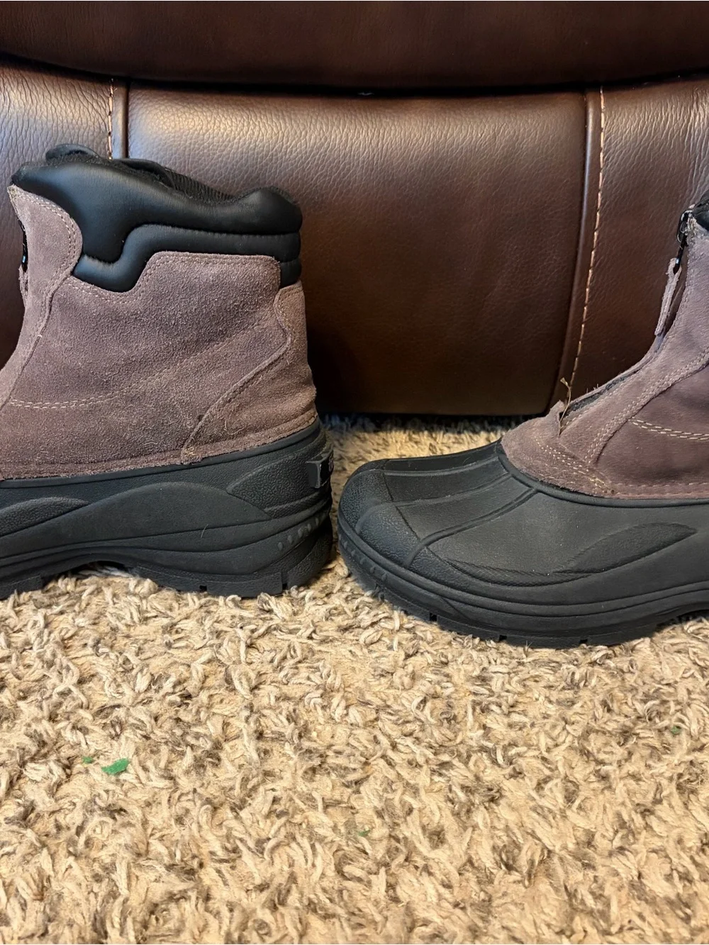 Tote’s Men’s Waterproof Brown Suede Winter Boots with Front Zipper